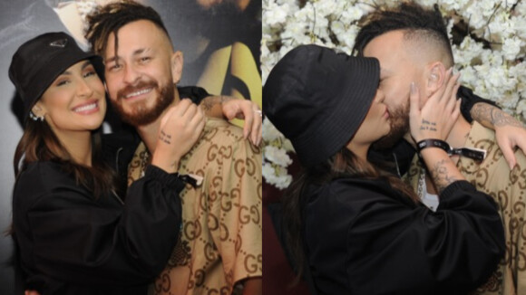 Bianca Andrade usa look all black e troca beijos com o marido, Fred, em evento do youtuber