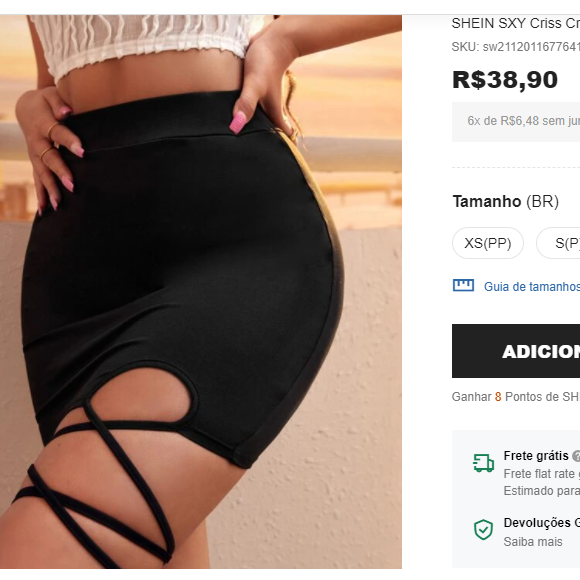 Look de Anitta contava com saia preta com tiras no valor de R$ 38,90