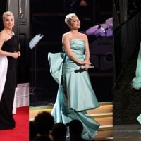 Vestido p&b, plumas e laço máxi: Lady Gaga usa 3 looks com trends no Grammy 2022. Detalhes!