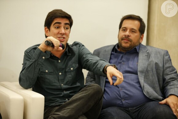 Leandro Hassum e Marcelo Adnet participam de coletiva de imprensa de 'O Dentista Mascarado'
