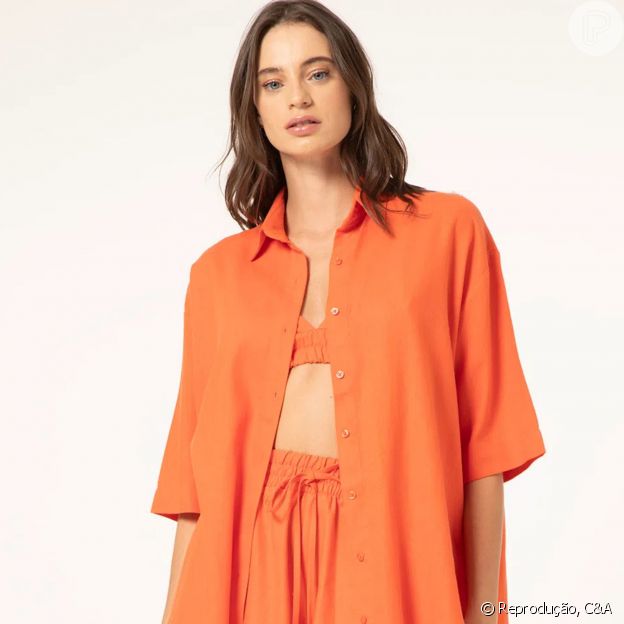 Camisa Oversized Manga Curta, C&A