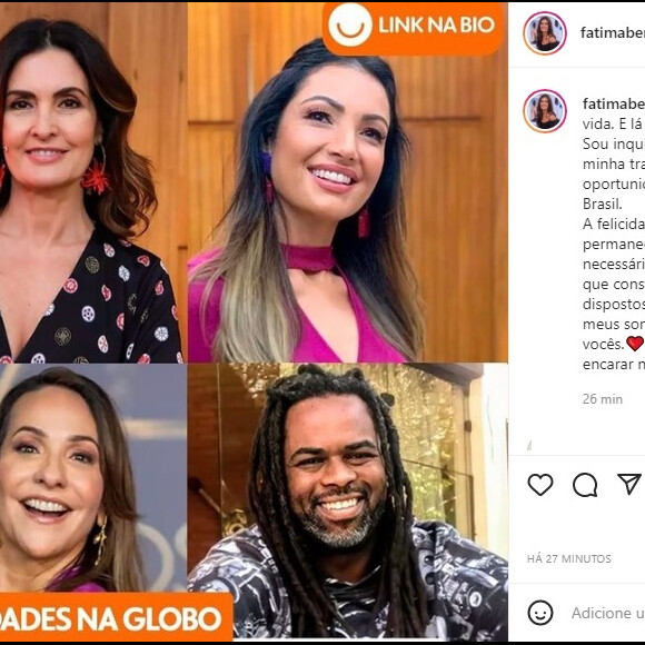 Fátima Bernardes revelou grande expectativa para o novo desafio na Globo