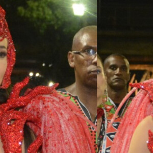 Paolla Oliveira adota lenço na cintura e improvisa saia para chegar ao Desfile das Campeãs na Sapucaí