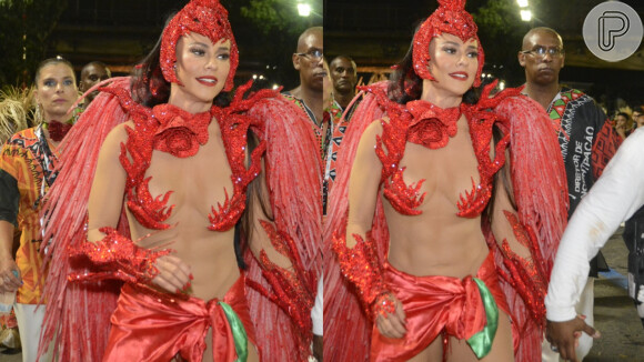 Paolla Oliveira adota lenço na cintura e improvisa saia para chegar ao Desfile das Campeãs na Sapucaí