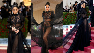 Naked dress de Vanessa Hudgens atrai flashs no MET Gala com renda e lingerie à mostra. Fotos!