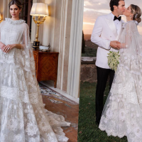 Vestido de noiva de Lala Rudge: look Valentino alta-costura da influencer tem capa de tule e gola. Fotos!