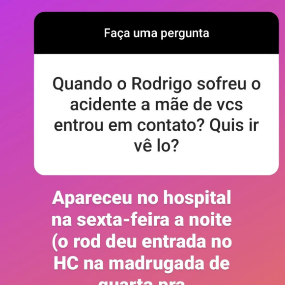 A mãe de Rodrigo Mussi foi visitar o filho após o acidente