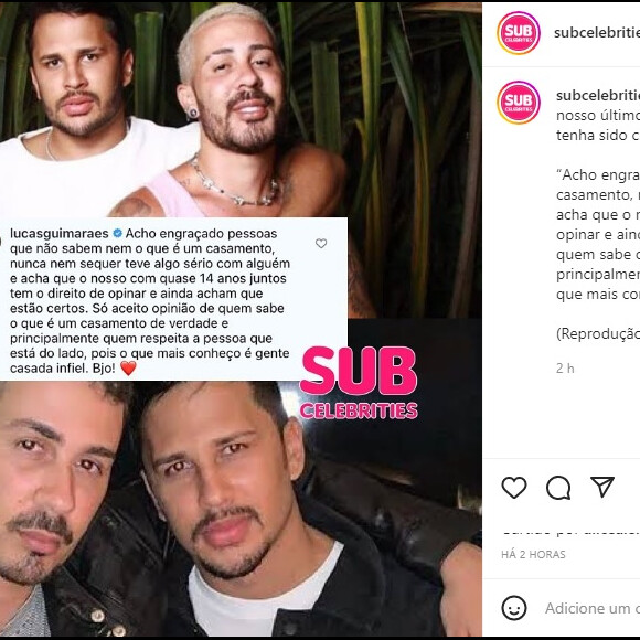 Lucas Guimarães também usou as redes sociais para desabafar sobre as críticas que recebeu após a reclamação de Carlinhos Maia