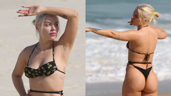 Luísa Sonza elege biquíni de amarrações e exibe corpo enxuto em dia de praia. Fotos!