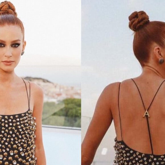 Marina Ruy Barbosa usou vestido curto com decote reto na frente e costas à mostra com alças fininhas