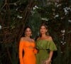 Look de convidada de casamento: Lu Tranchesi e Ma Tranchesi escolheram vestidos longos coloridos em laranja e verde