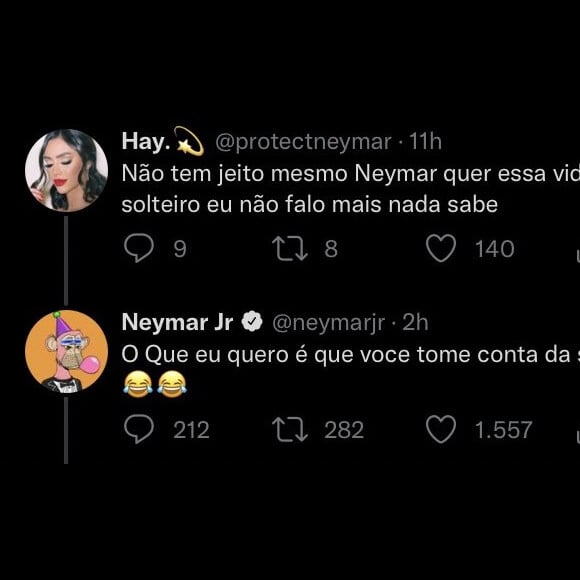 Seguidor falo sobre vida de solteiro de Neymar e recebeu uma resposta do jogador