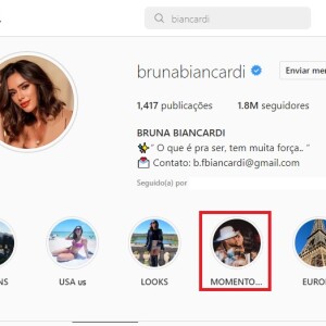 Na volta, Bruna Biancardi atualizou as redes sociais e colocou um destaque com uma foto com Neymar
