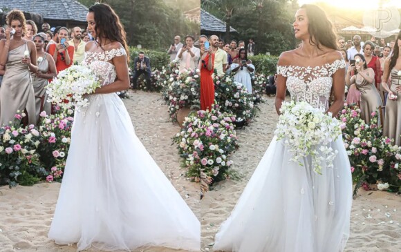 Vestido de noiva e buquê de Lais Ribeiro foram marcados pela delicadeza, romantismo e simplicidade.