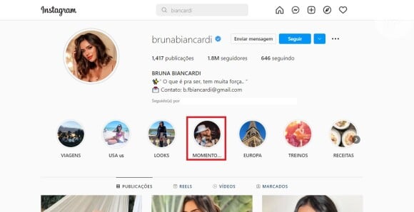 Bruna Biancardi também manteve as fotos com Neymar em seu Instagram