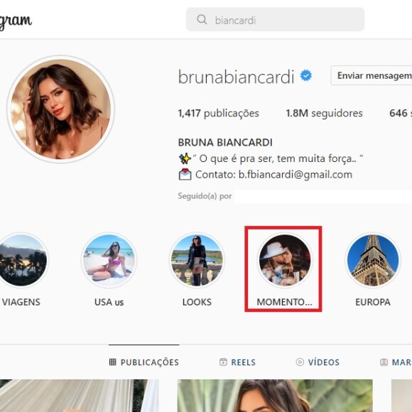 Bruna Biancardi também manteve as fotos com Neymar em seu Instagram