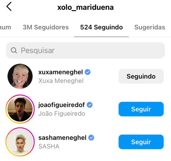 Tudo começou após Xolo seguir Sasha, João Figueiredo e Xuxa