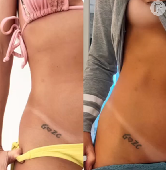 Graciele Lacerda revelou uma tatuagem para Zezé Di Camargo ao exibir antes e depois do bronzeamento