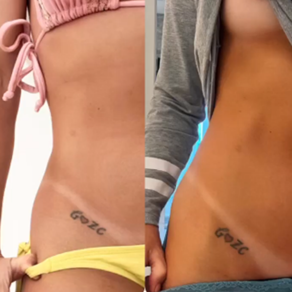 Graciele Lacerda revelou uma tatuagem para Zezé Di Camargo ao exibir antes e depois do bronzeamento
