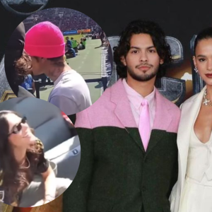 Bruna Marquezine e Xolo Maridueña assistem jogo de futebol ao lado de Justin Bieber e Hailey Bieber, em 5 de novembro de 2022