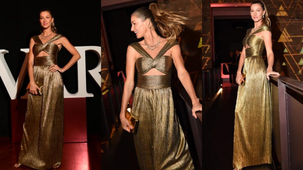 Esse vestido dourado usado por Gisele Bündchen em SP é a inspiração que  faltava para seu Réveillon - Purepeople