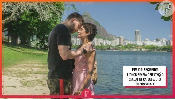 Leonor (Vanessa Giácomo) entrega segredo sexual de Caíque (Thiago Fragoso) para Oto (Romulo Estrela) na novela 'Travessia'