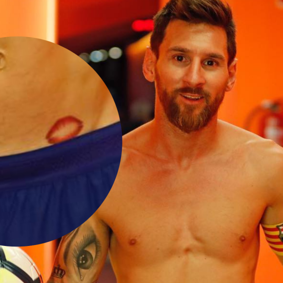 Tatuagem íntima com o beijo de Antonela Roccuzzo no detalhe