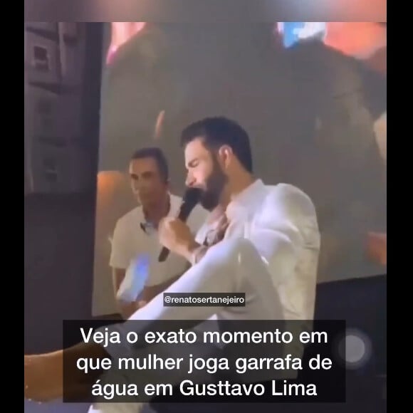 Gusttavo Lima passou 'sabão' em 'fã' que lhe atirou água: 'Respeito não tem'