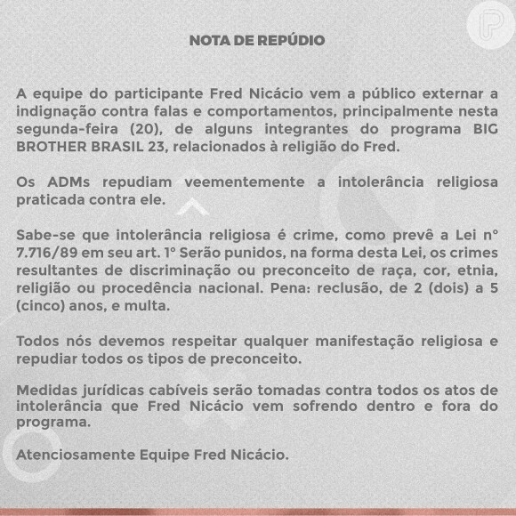 BBB 23: Equipe de Fred Nicácio publicou nota de repúdio contra comentários de Cristian, Key e Gustavo