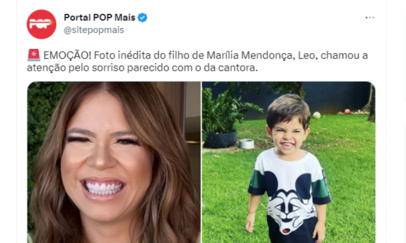Foto do filho de Marília Mendonça rendeu comparações com a cantora: 'Sorriso parecido'