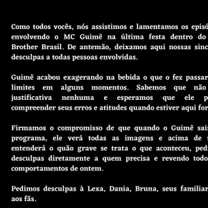 BBB 23: Equipe de MC Guimê pontuou que atitudes do cantor foram erradas