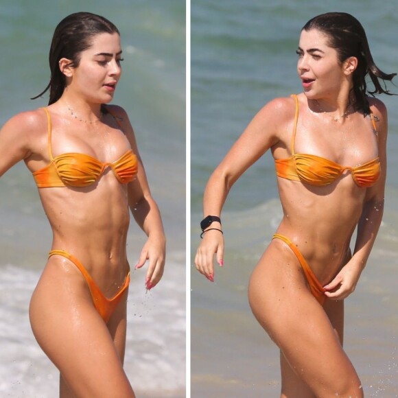 Além de fio-dental, Jade Picon aposta na tendência biquíni asa-delta e cavado, evidenciando o corpo sarado e garantindo a mesma marquinha de sol