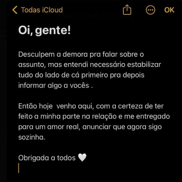 Thamara Térez postou comunicado a respeito do fim do casamento com Alisson Hentges