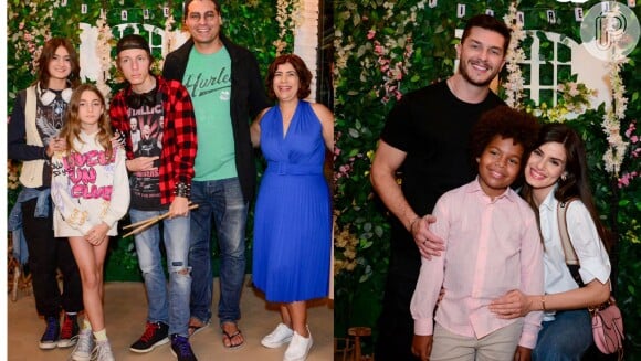 Camila Queiroz e Klebber Toledo e Thiago Lacerda com filhos se reuniram no aniversário de 10 anos do ator Levi Asaf, protagonista da novela 'Amor Perfeito'