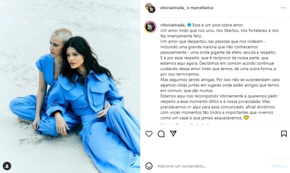 Vitória Strada e Marcella Rica anunciaram o término nas redes sociais