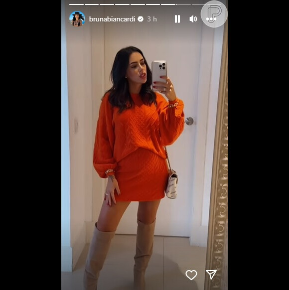 Bruna Biancardi apostou em um look de inverno mais folgado