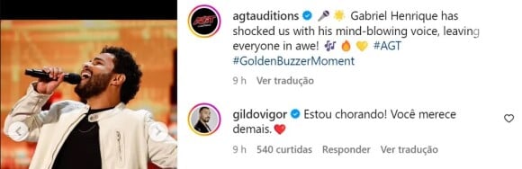 Gil do Vigor elogia Gabriel Henrique após apresentação emocionante de brasileiro no 'America's Got Talent'