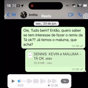 Em print, Dennis DJ mostra que ele mandou a mensagem inicial a Anitta