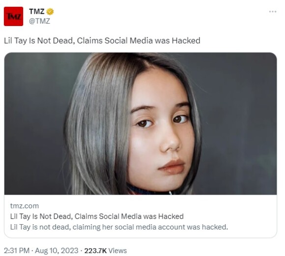 Lil Tay explicou que o Instagram foi hackeado