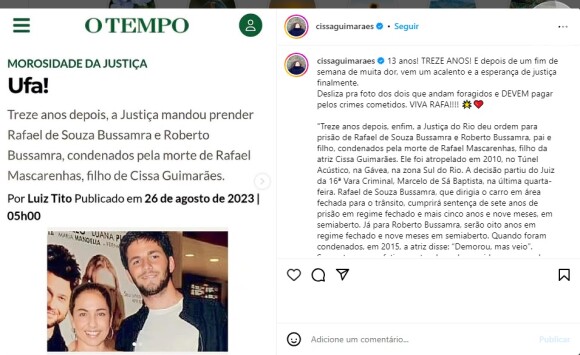 Cissa Guimarães comemorou decisão da Justiça