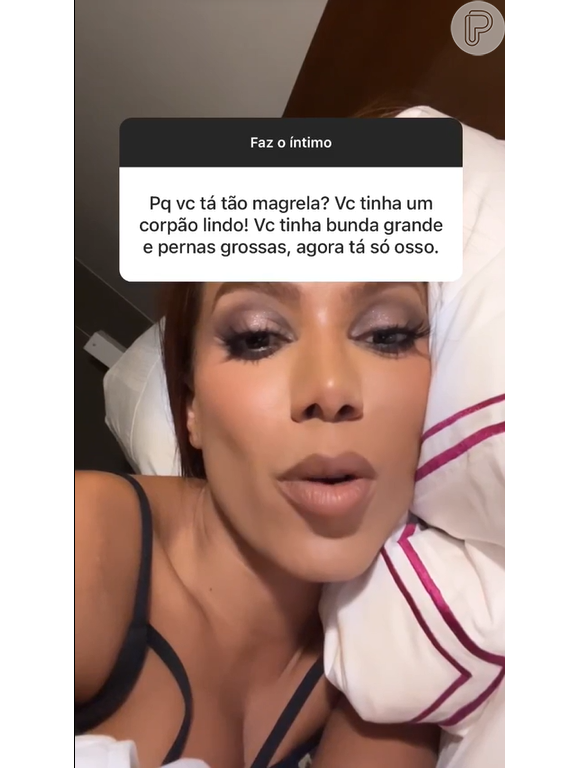 Anitta rebate crítica e responde sobre seu emagrecimento