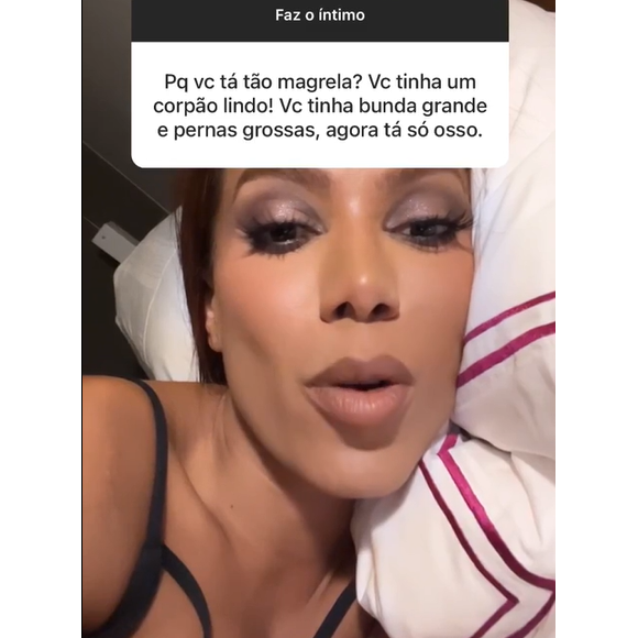 Anitta rebate crítica e responde sobre seu emagrecimento