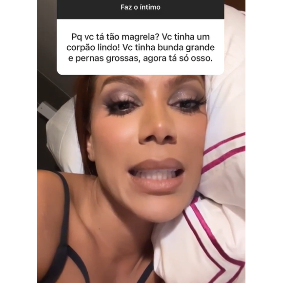 Anitta recebe elogio de fã que ficou preocupado com a mudança no corpo da cantora