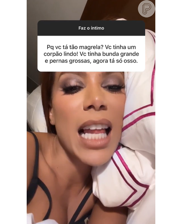 Anitta responde crítica no Instagram: "Eu ficava inchada por nada"