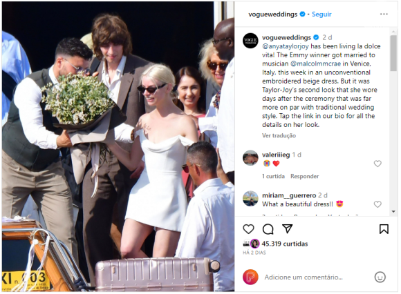 A atriz Anya Taylor-Joy se casou em outubro deste ano em uma cerimônia discreta que foi flagrada por paparazzo