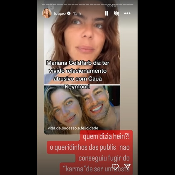 Luana Piovani repostou vídeo de Mariana Goldfarb