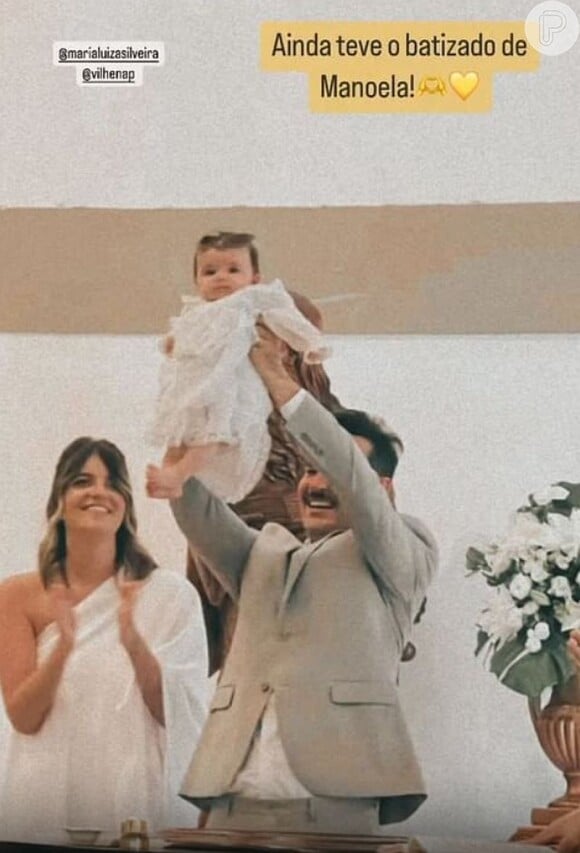 Manoela também foi batizada na cerimônia de casamento de Paulinho Vilhena e Maria Luiza