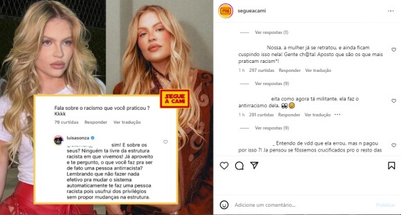Luísa Sonza rebate pergunta de internauta sobre racismo