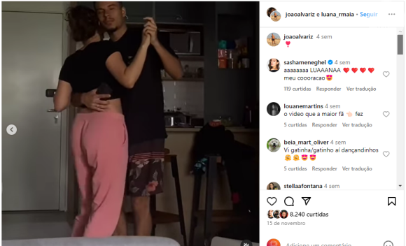 Luana Marquezine publica momento romântico com o namorado no Instagram e Sasha Meneghel elogia o casal