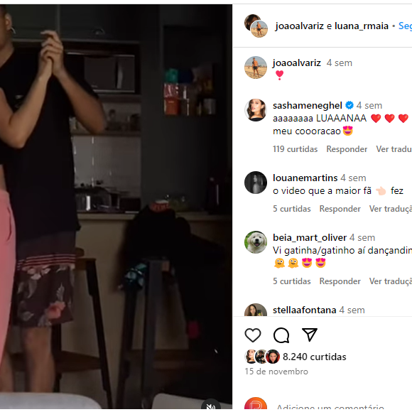 Luana Marquezine publica momento romântico com o namorado no Instagram e Sasha Meneghel elogia o casal